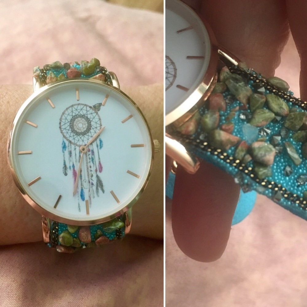 Turquoise Vegan Leather Dreamcatcher Stoned Watch Suede Band Hipster